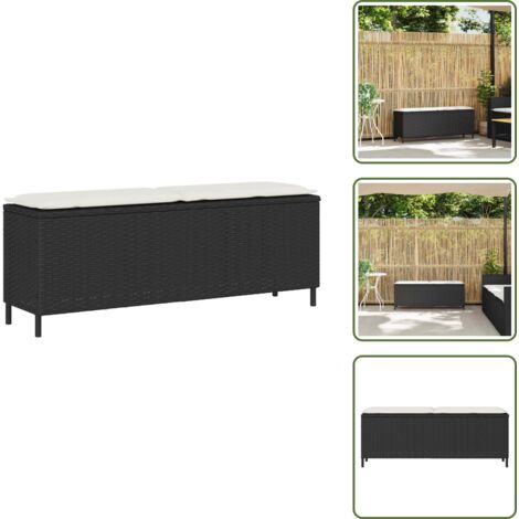 vidaXL Gartenbank mit Kissen Schwarz 110x30x40,5 cm Poly Rattan