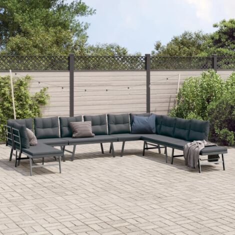 vidaXL Gartenbank-Set mit Kissen 7 Teile schwarz