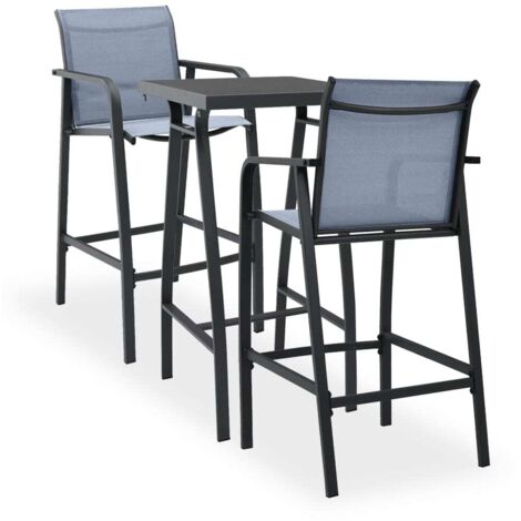 vidaXL Gartenbar Set 3-teilig Schwarz und Grau