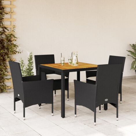 vidaXL Gartenessen-Set mit 5 Polstern Schwarz Rattan Akazie