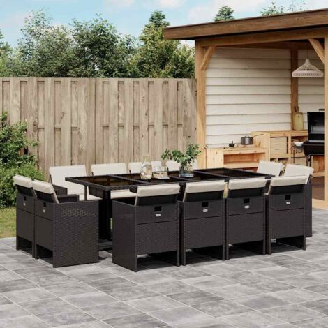vidaXL Gartenessgruppe 13 Teile Polster schwarz Geflecht