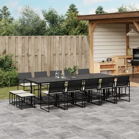vidaXL Gartenessgruppe 15 Teile mit Schwarz Geflochtener Polsterung