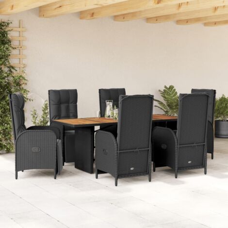 vidaXL Gartenessgruppe mit Kissen 7-teilig Schwarz Geflecht