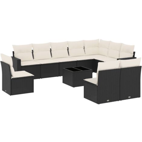 vidaXL Gartengarnitur 11 Teile mit Kissen Schwarz Rattangeflecht