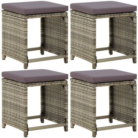 vidaXL Gartenhocker 4 Stk. mit Kissen Poly Rattan Grau