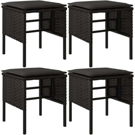 vidaXL Gartenhocker mit Kissen 4 Stk. Schwarz Poly Rattan