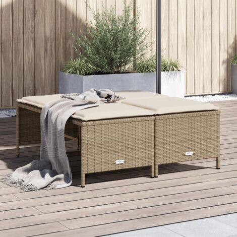 vidaXL Gartenhocker mit Kissen 4er-Set Beige Polyrattan