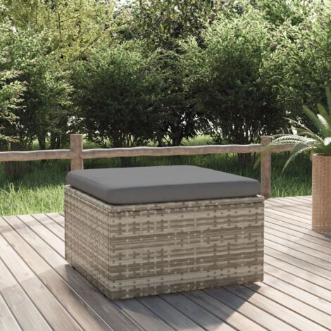 vidaXL Gartenhocker mit Kissen Grau 55x55x30 cm Poly Rattan
