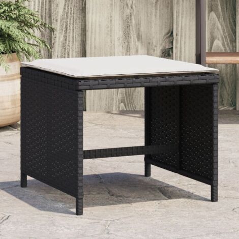 vidaXL Gartenhocker und Kissen Set von 4 schwarz 41x41x36 cm Rattan