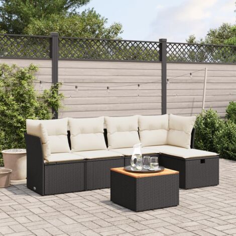 vidaXL Gartenliege 6-teilig mit Kissen Schwarz aus Geflecht