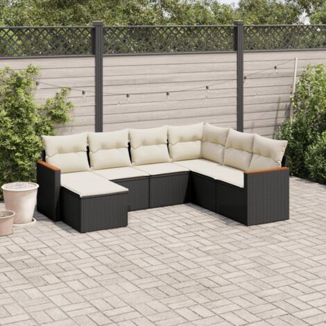 vidaXL Gartenliege 7-teilig mit Kissen Schwarz Geflecht