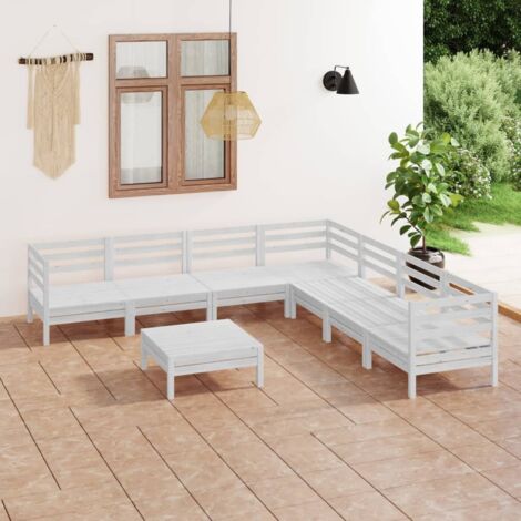 vidaXL Gartenliege 8-teilig Massivholz Weiß