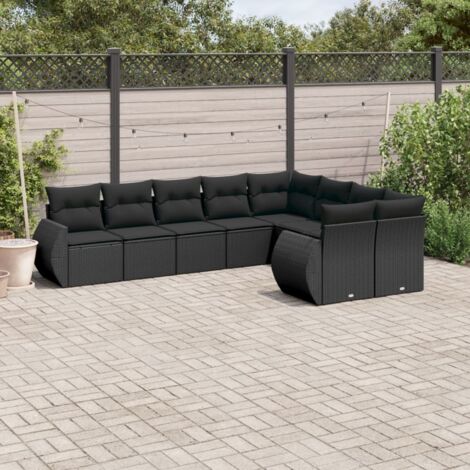 vidaXL Gartenliege 9-teilig mit Kissen schwarz geflochtenes Kunstmaterial