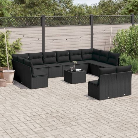 vidaXL Gartenliege Set mit Kissen 13-teilig Schwarz Rattan