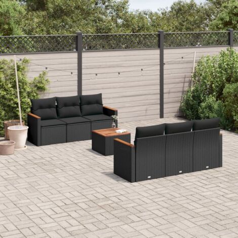 vidaXL Gartenliegenset 7-teilig mit Kissen Schwarz Rattan
