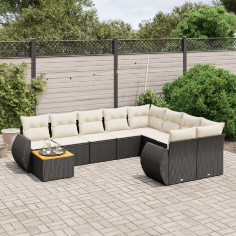 vidaXL Gartenlounge 10-teilig mit Kissen Schwarz Geflecht