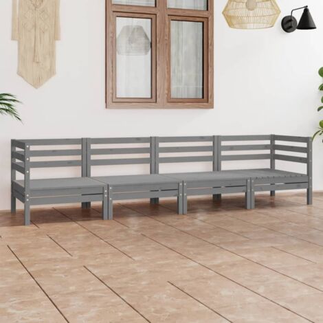 vidaXL Gartenlounge 4-teilig Grau massif Kiefer