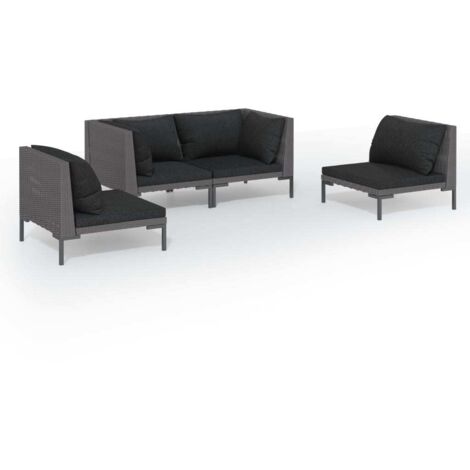 vidaXL Gartenlounge 4-teilig mit Kissen Rattan Grau