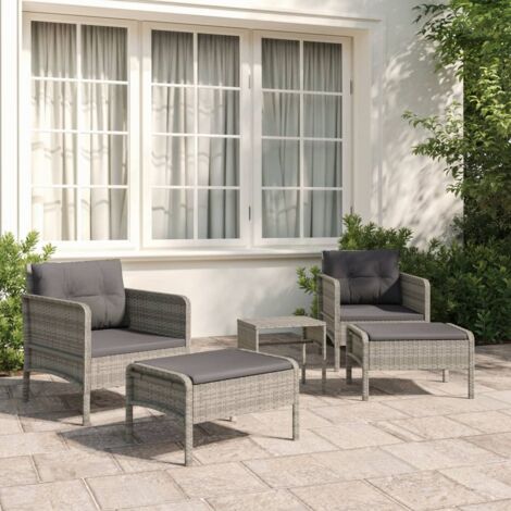 vidaXL Gartenlounge 5-teilig mit Kissen Grau Geflochtenes Material