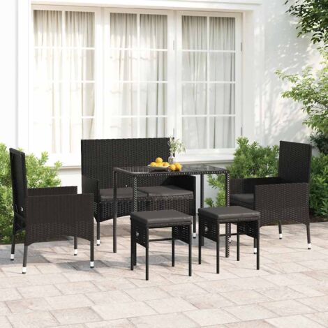 vidaXL Gartenlounge 6-teilig mit Kissen Schwarz Geflochtene Kunststoffe