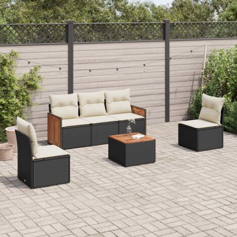 vidaXL Gartenlounge 6-teilig mit Kissen Schwarz Rattan