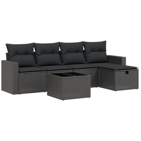 vidaXL Gartenlounge 6-teilig mit Kissen Schwarz Rattan