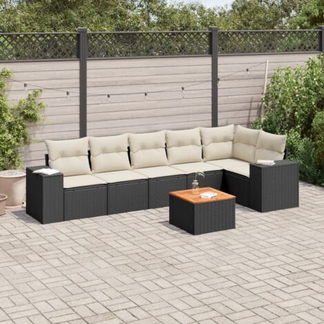 vidaXL Gartenlounge 7-teilig mit Kissen schwarz Rattan