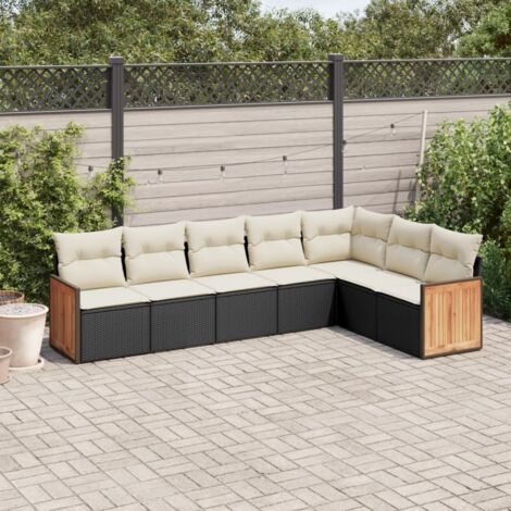 vidaXL Gartenlounge 7-teilig mit schwarzen Kissen aus geflochtenem Kunststoff