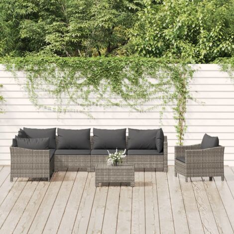 vidaXL Gartenlounge 8 Teile mit Kissen Grau Geflecht