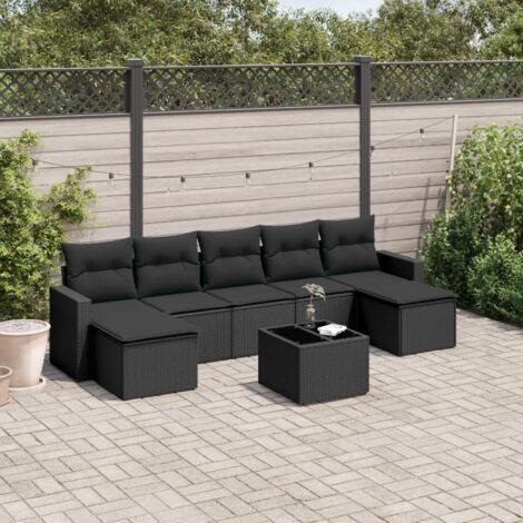 vidaXL Gartenlounge 8-teilig mit Kissen schwarz Rattan
