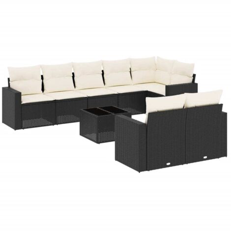 vidaXL Gartenlounge 9 teile mit Kissen schwarz Rattan