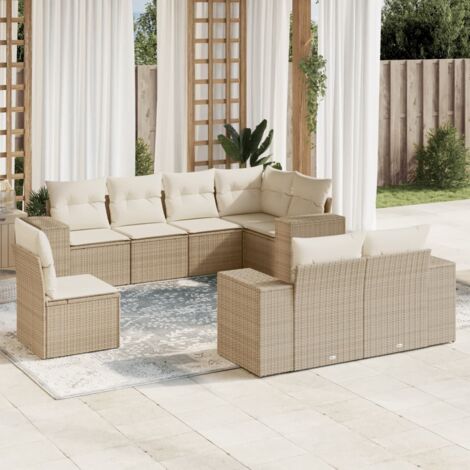 vidaXL Gartenlounge mit 8 Kissen beige geflochtene Kunstfaser