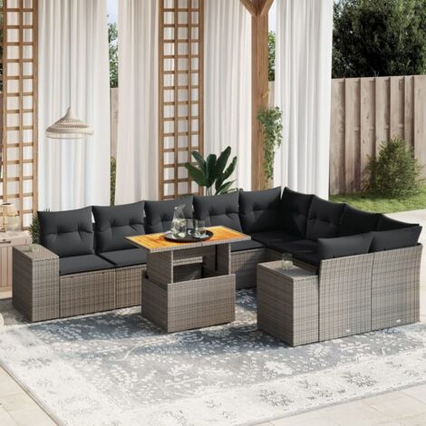 vidaXL Gartenlounge mit Kissen 10 Teile grau Rattan