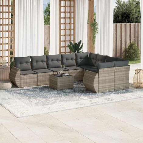 vidaXL Gartenlounge mit Kissen 10 Teilig grau gebrauchtes Geflecht