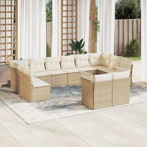 vidaXL Gartenlounge mit Kissen 12-teilig beige geflochtene Kunststoffe