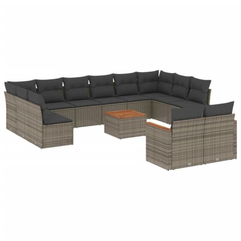vidaXL Gartenlounge mit Kissen 13-teilig grau geflochtene Kunststoffe