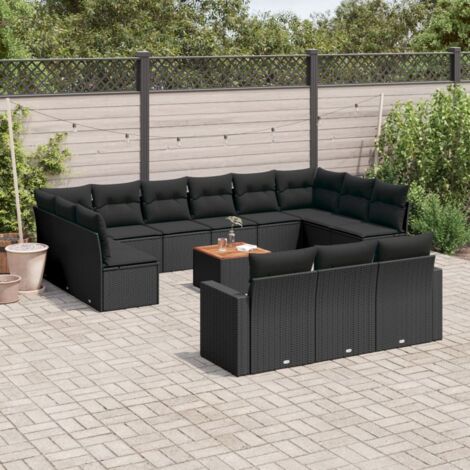 vidaXL Gartenlounge mit Kissen 14 Stück schwarz Rattanoptik