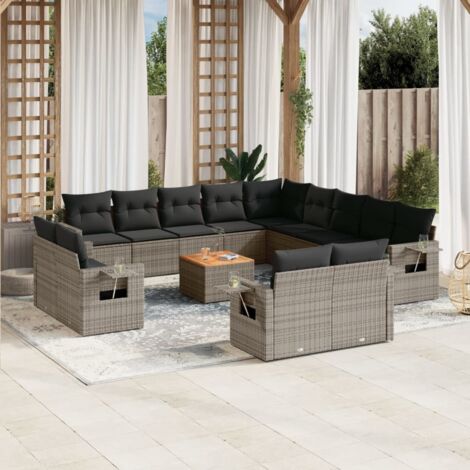 vidaXL Gartenlounge mit Kissen 14 Teile grau geflochtenes Resin