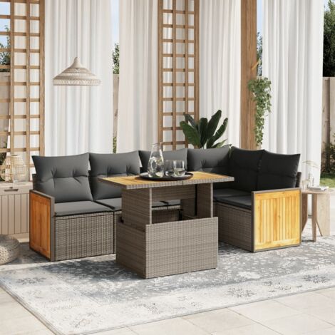 vidaXL Gartenlounge mit Kissen 6 Teile beige Geflecht