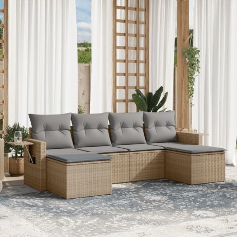 vidaXL Gartenlounge mit Kissen 6 Teile beige geflochtene Rattan