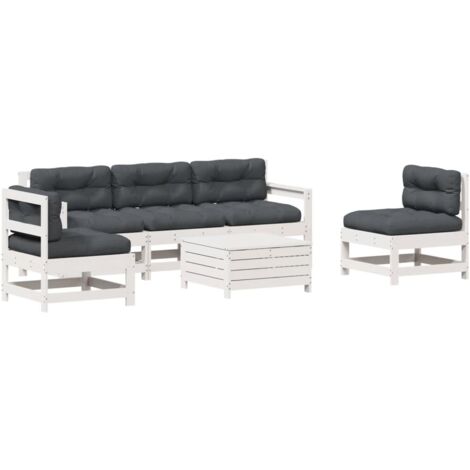 vidaXL Gartenlounge mit Kissen 6 Teile weiß Kiefernholz massiv
