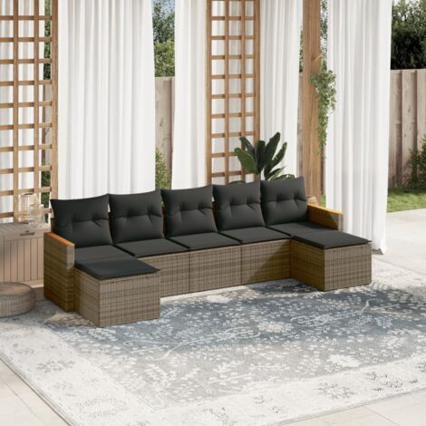 vidaXL Gartenlounge mit Kissen 7 Teile grau Geflecht