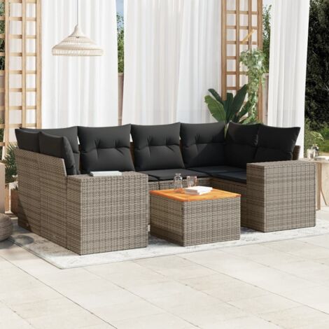 vidaXL Gartenlounge mit Kissen 7 Teile Grau Geflochtenes Material