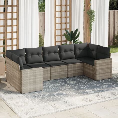 vidaXL Gartenlounge mit Kissen 7 Teiliges Set Hellgrau Geflecht