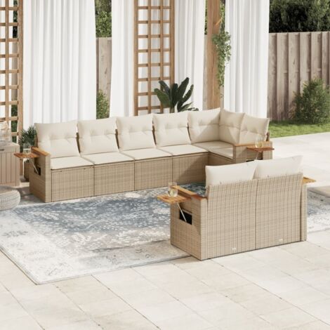 vidaXL Gartenlounge mit Kissen 8-teilig beige, geflochtenes Resin