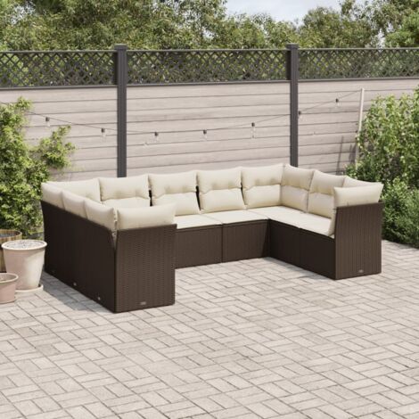 vidaXL Gartenlounge mit Kissen 9-teilig braun geflochtene Kunststoffe