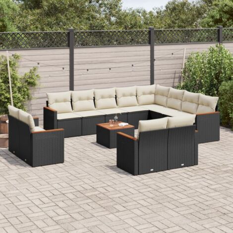 vidaXL Gartenlounge-Set mit Kissen 13 Teile schwarz geflochtenes Material