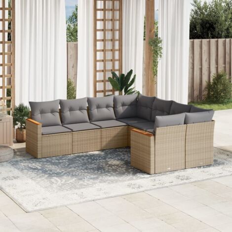 vidaXL Gartenlounge-Set mit Kissen 8 Teile beige Rattangeflecht