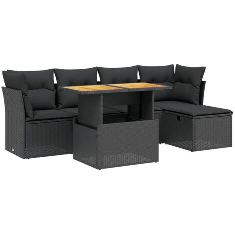 vidaXL Gartenloungemöbel 6-teilig mit Kissen schwarz geflochtene Kunstfaser