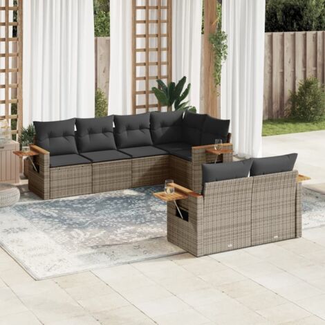 vidaXL Gartenloungemöbel mit Kissen 7-teilig grau Rattan